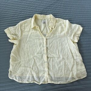 Joie Butter Yellow 100% Linen Cropped Shirt with Pearl buttons